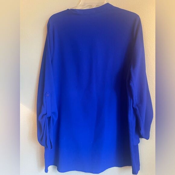 Gibson 3/4 sleeve roll tab criss cross detail v neck blouse size xxl royal blue - Picture 3 of 3